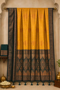Mustard Gold & Deep Teal Kanchipuram Style Silk Saree with Antique Zari Borders