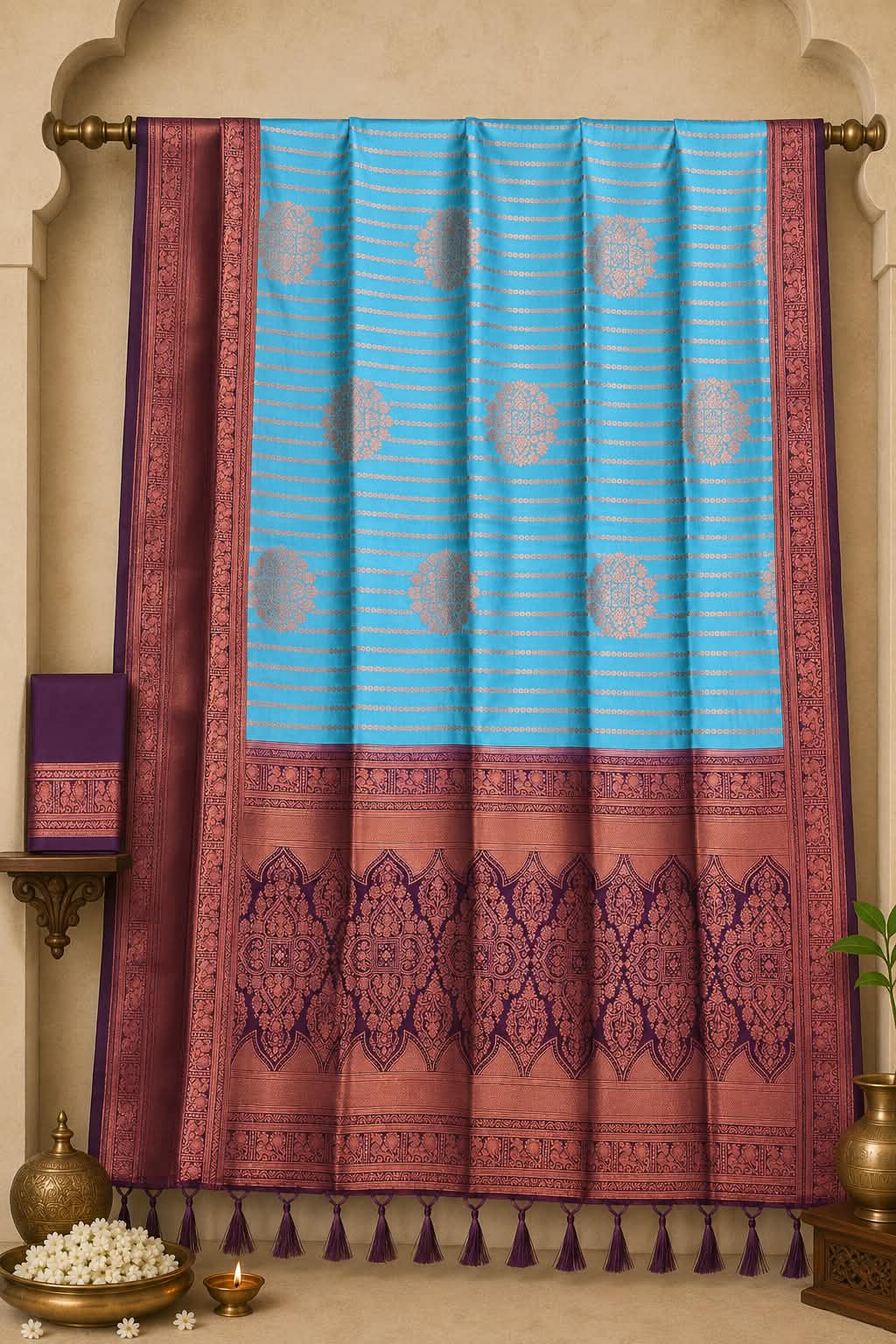 Noor-e-Aasman Luminous Sky Blue Silk Saree