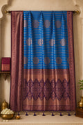 The Muhurtham Special Peacock Blue & Burgundy Woven Kanchipuram Bridal Saree