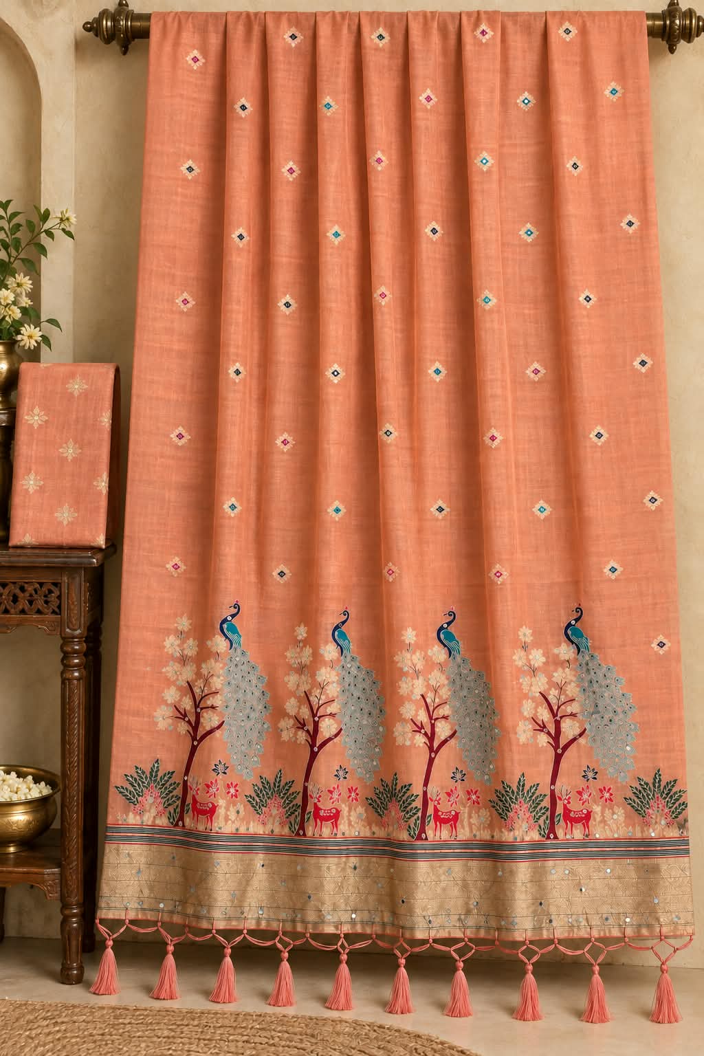 Kalyani Soft Cotton Silk Saree in Pastel Peach with Nature-Inspired Zari Border