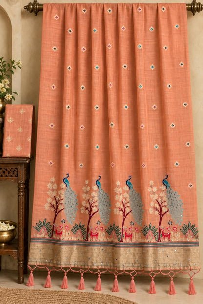 Kalyani Soft Cotton Silk Saree in Pastel Peach with Nature-Inspired Zari Border