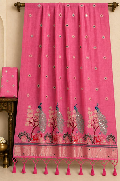 Vantara Collection Dark Pink Mul-Cotton Weaving Saree