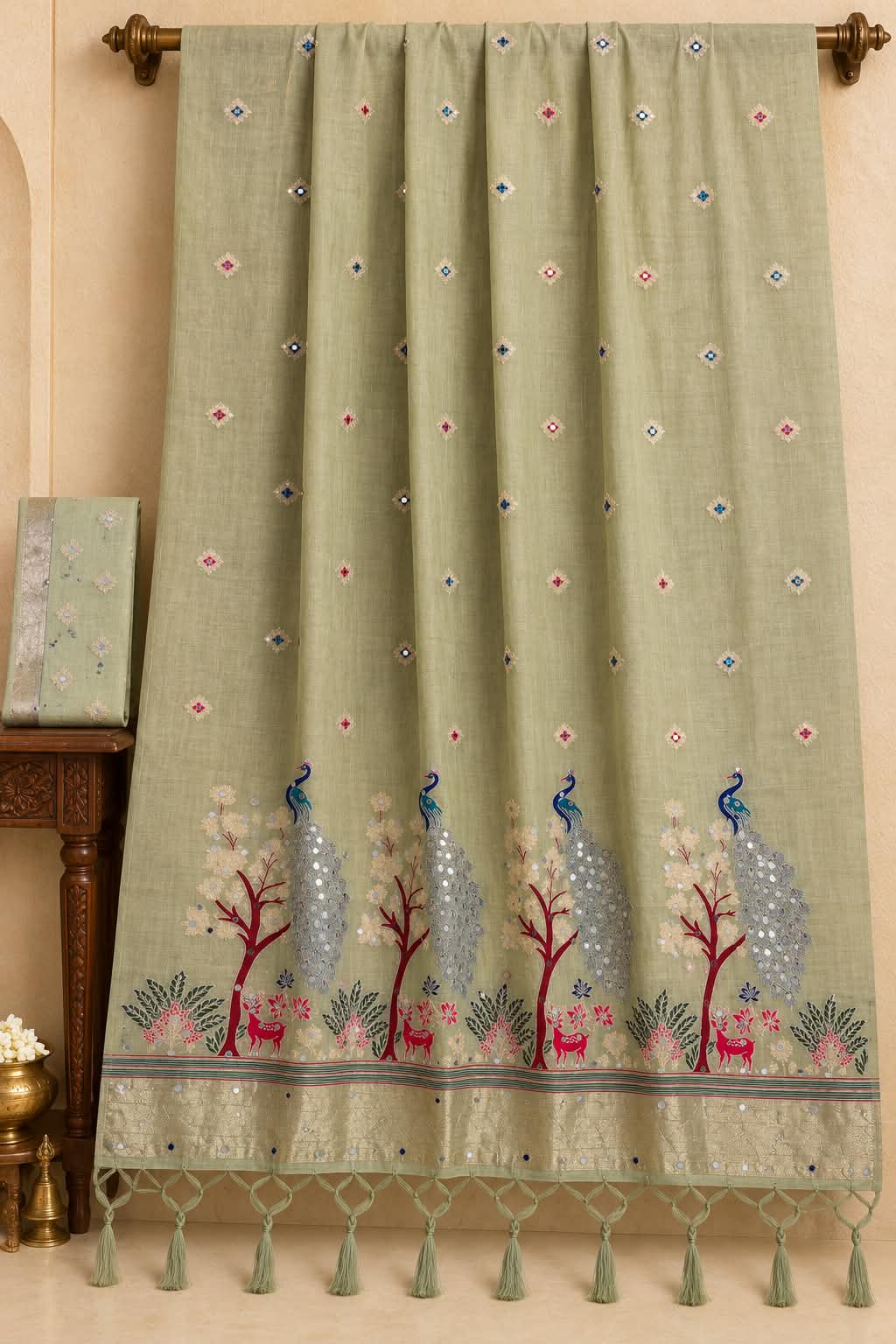 The Mayura Vana Heritage Sage Green Kalyani Silk Cotton Saree