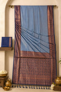 Premium Sky Blue Kanchipuram Silk Saree with Antique Brocade Work