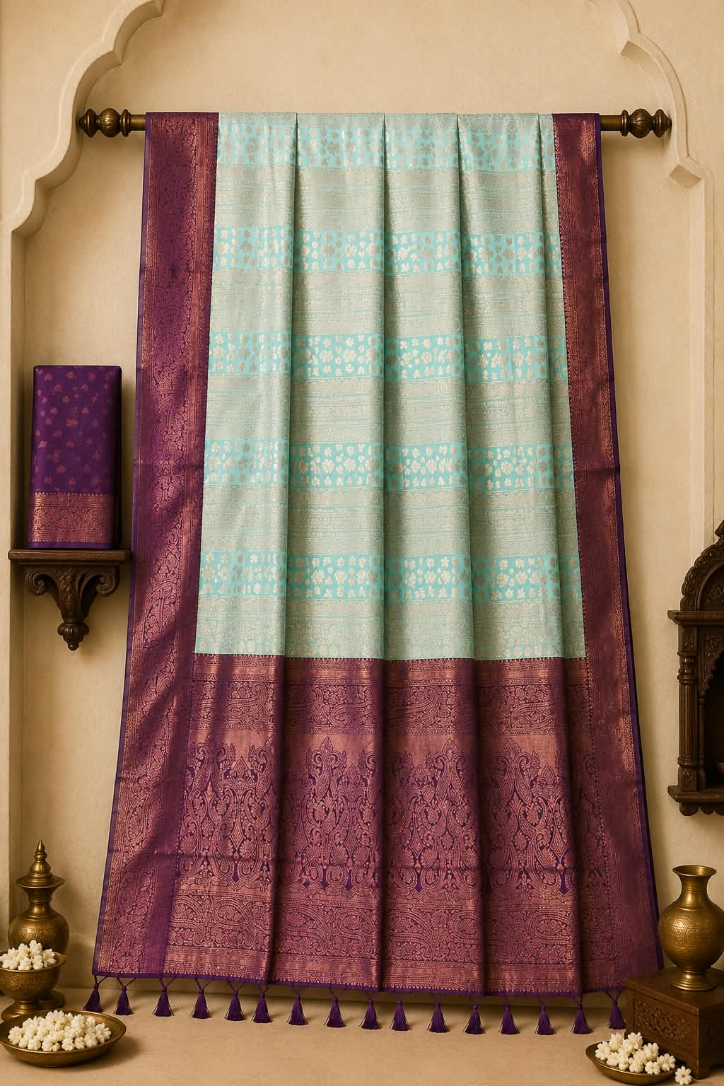 The Enchanted Pastel & Plum Kanjivaram Silk Saree