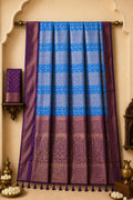The Majestic Cobalt and Wine Imperial Zari Brocade South Indian Saree