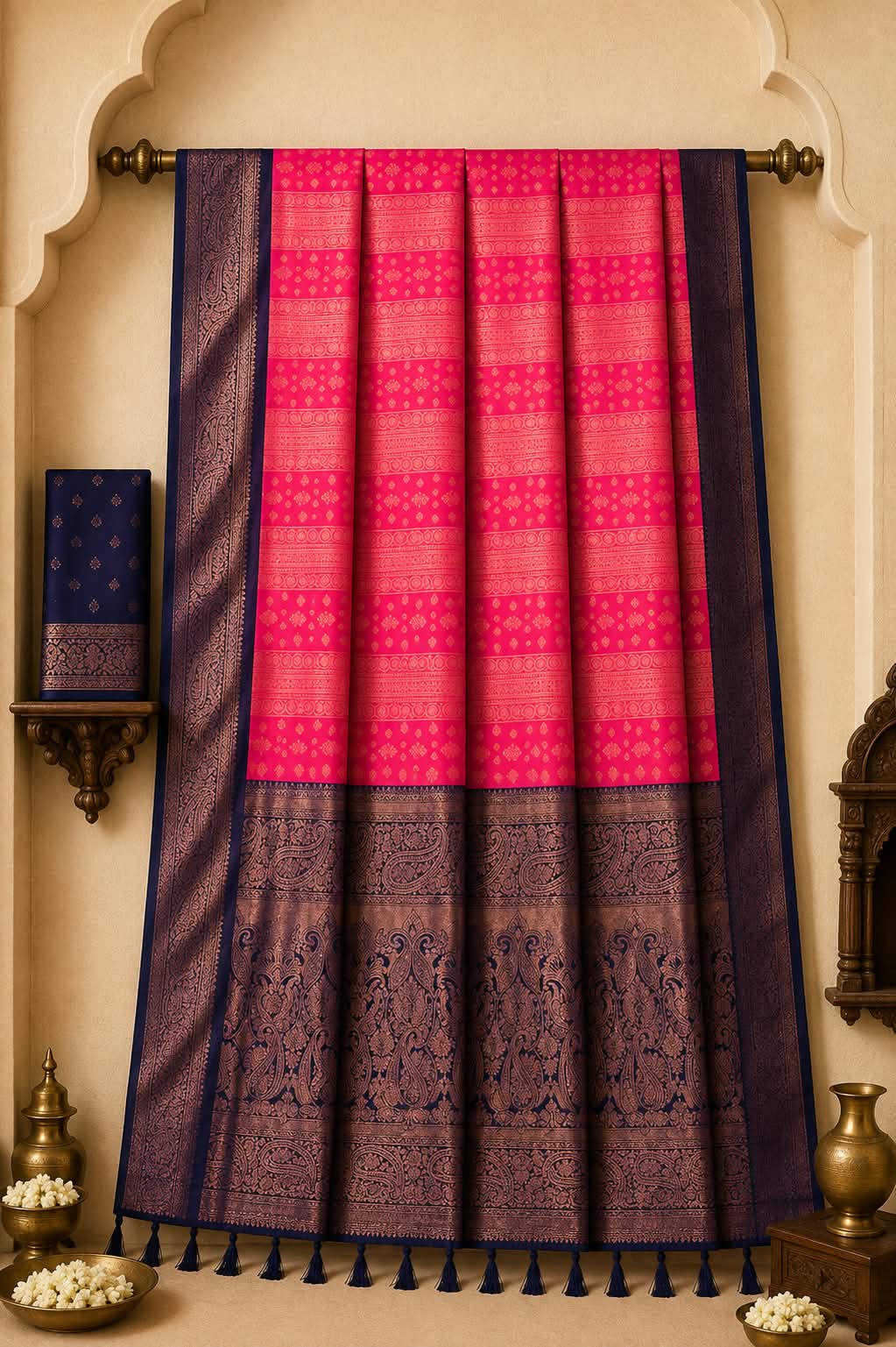 Southloom Pure Handloom Bridal Kanchipuram Silk Saree with Korvai Work