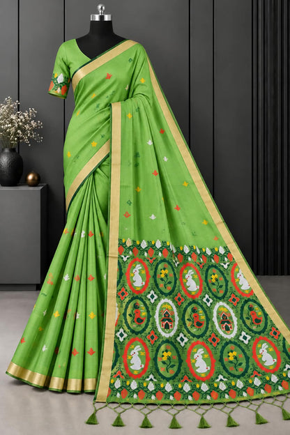 The Kiara Pistachio Chronicles Saree Detailed With Heritage Bird Motifs