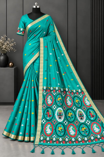 The Surrealist Sea-Green Fable Premium Cotton Saree