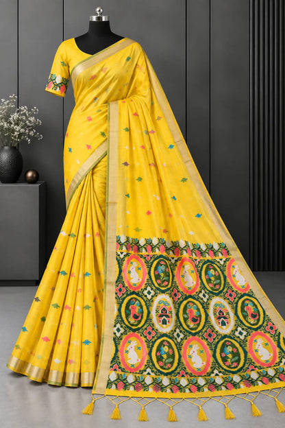 Folklore Chronicles Mustard Saree With Companion Blouse Patch