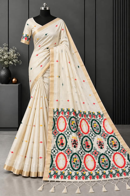 Vogue Cream Folklore Cotton Saree