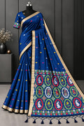 Moiety Royal Blue Cotton Saree With Pop-Folklore Blouse Piece