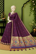 The Mulberry Garden Narrative Dark Purple Soft Mul Cotton Festive Saree