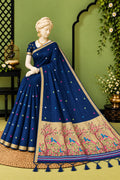 Indigo Premium Cotton Saree with Festive Meenakari Pallu