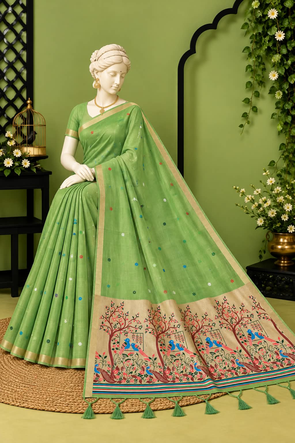 Jamdani Cotton Jacquard Saree with Traditional Peacock Pallu