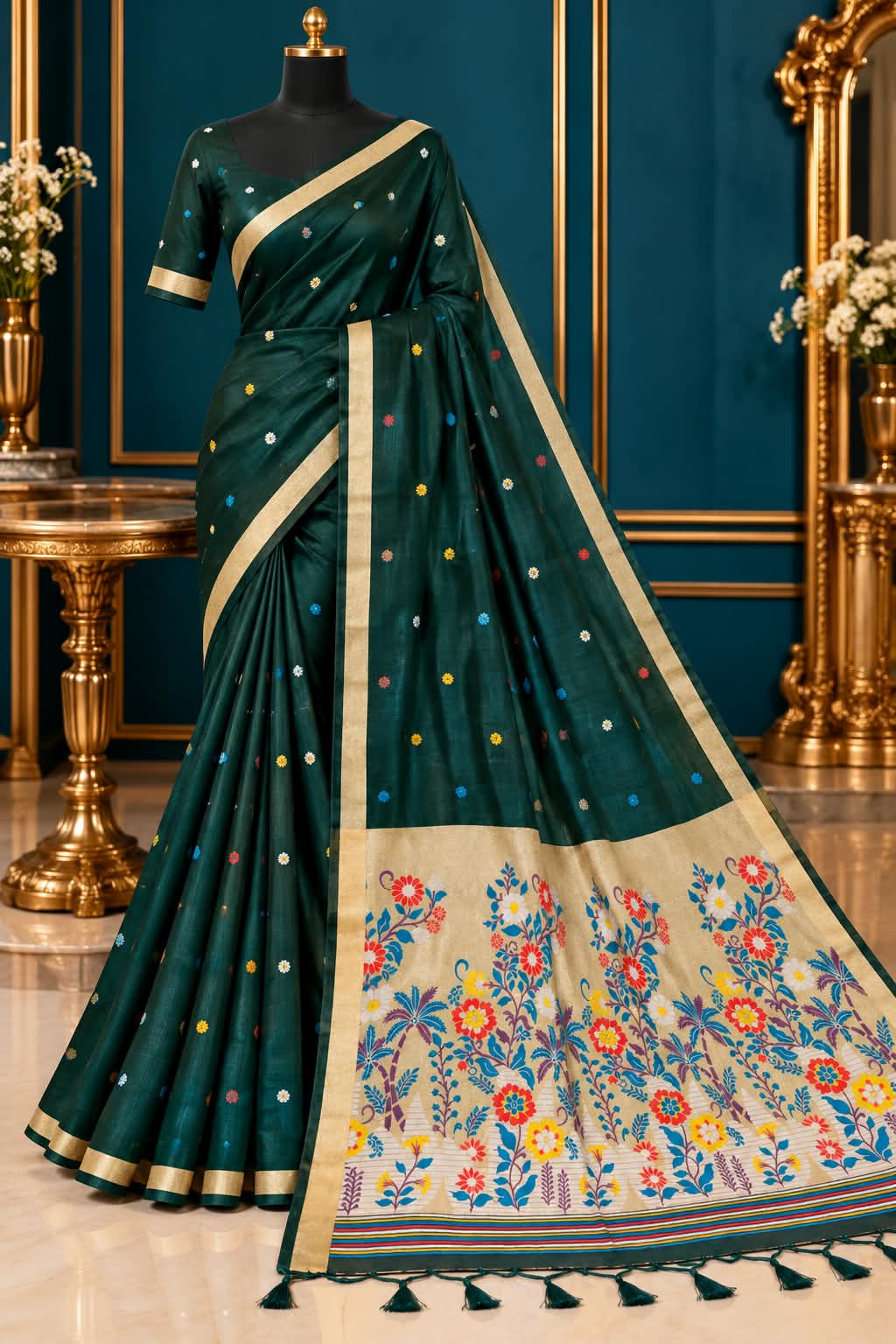 Premium Woven Cotton Silk Saree With Contrast Gorgeous Pallu and Matching Blouse Piece