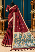 Heirloom Silk-Cotton Saree Detailed with Starry Zari Buttis and a Majestic Garden Pallu