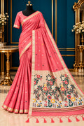 The Coral Blossom Horizon Premium Cotton Silk Saree With Gorgeous Matching Blouse Piece