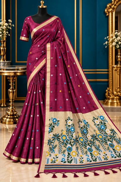 Deserving Dark Pink Wonder  Premium Cotton Silk Saree With Gorgeous Zari Blouse Piece