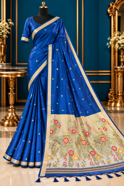 Sapphire Bloom Premium Cotton Jamdani Saree