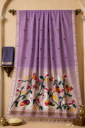 Opulent Lilac & Silver-Gold Zari Peshwai Cotton Saree