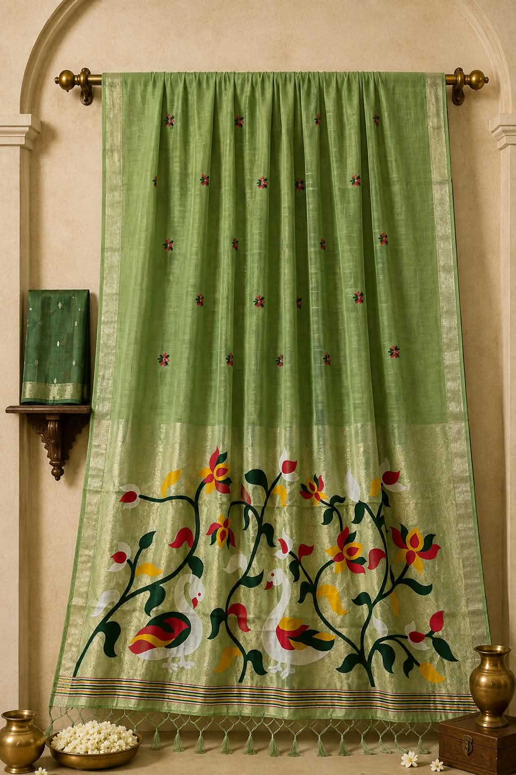 Pista Green Peshwai Cotton Paithani Fusion Saree