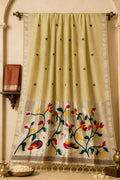 Champagne Gold Premium Peshwai Cotton Saree with Hand-Painted Paithani Pallu & Silver-Gold Zari Borders