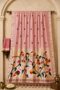 The Swan Elegance  Blush Pink Peshwai Cotton Saree with Fine Zari Borders