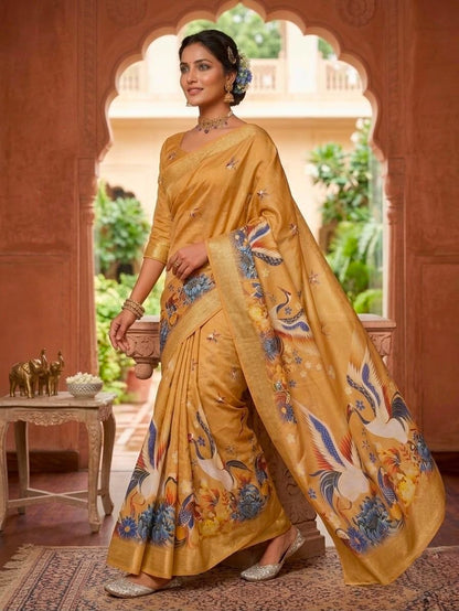Sunlit Charm Bird Motif Designer Saree