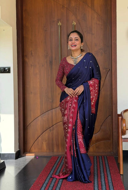 Traditional Gujarati Gharchola Inspired Gajji Silk Mirror Work Saree