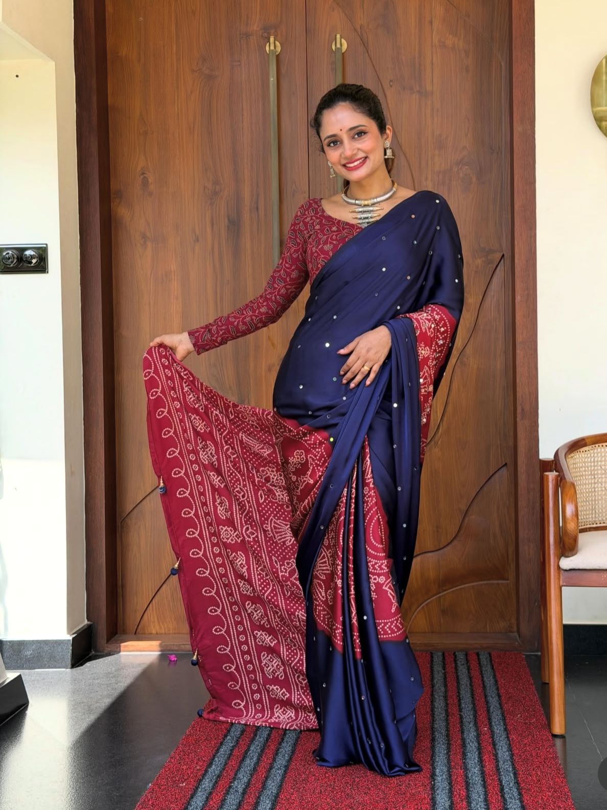 Traditional Gujarati Gharchola Inspired Gajji Silk Mirror Work Saree