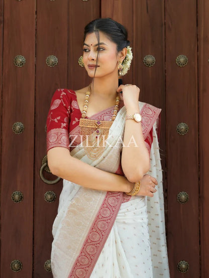 Admirable Off White Soft Silk Saree With Gossamer Blouse Piece
