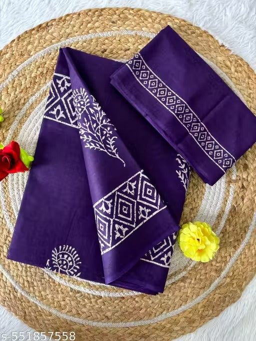 Attractive Pure Mul Cotton Saree with Bagru Handblock Prints