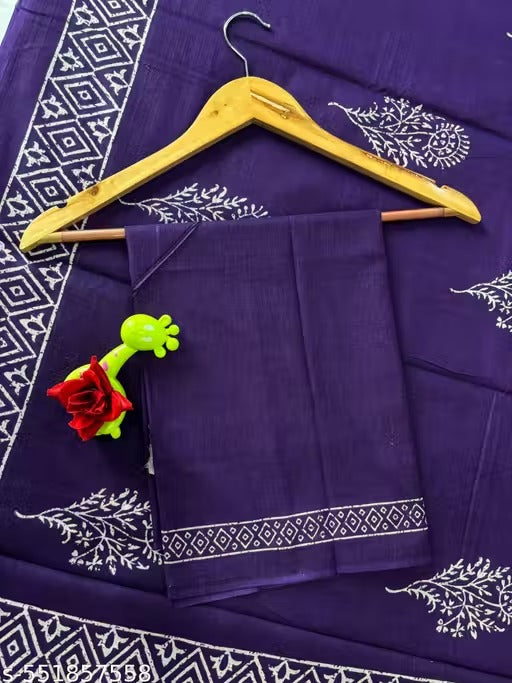 Attractive Pure Mul Cotton Saree with Bagru Handblock Prints