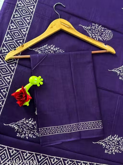 Attractive Pure Mul Cotton Saree with Bagru Handblock Prints