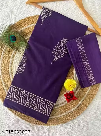 Attractive Pure Mul Cotton Saree with Bagru Handblock Prints