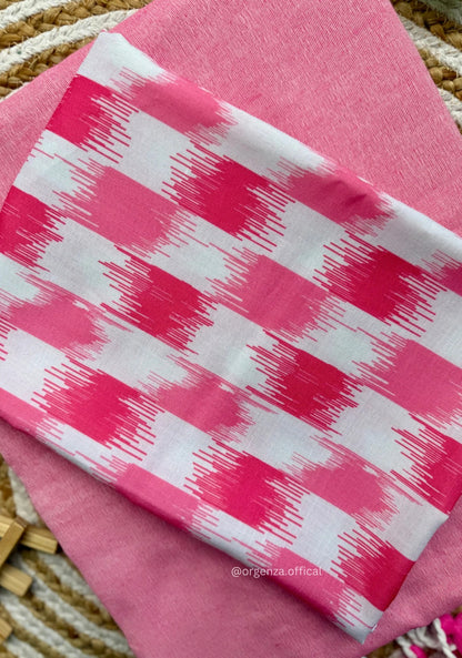 Beautiful Baby Pink Handloom Cotton Saree With Chex Printed Blouse