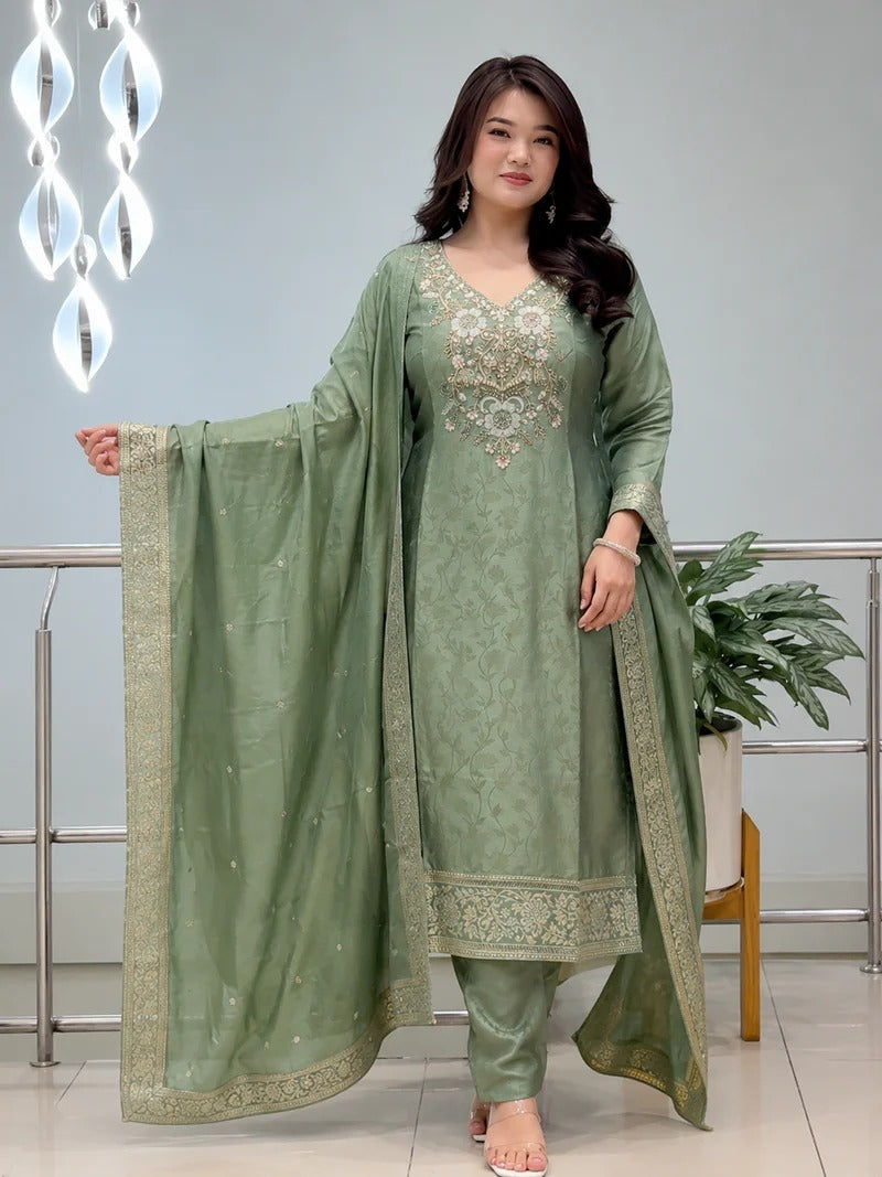 Banarasi Silk Suit Set with Handwork Dupatta for Women