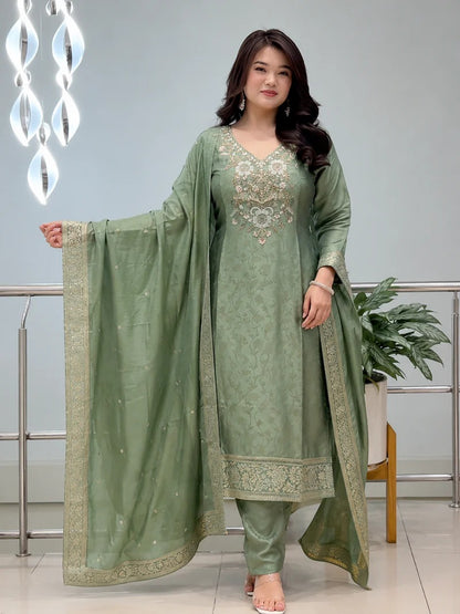 Banarasi Silk Suit Set with Handwork Dupatta for Women