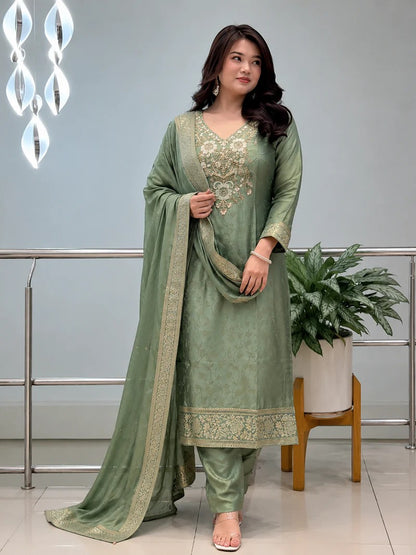 Banarasi Silk Suit Set with Handwork Dupatta for Women