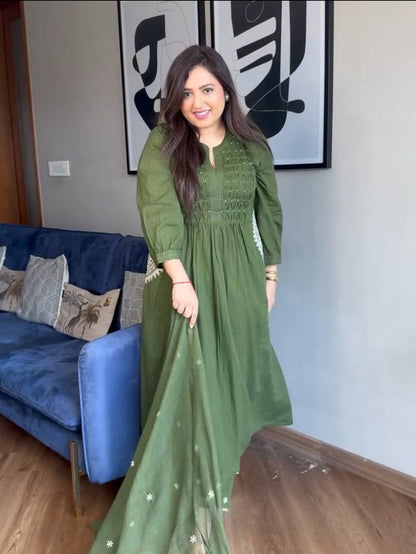 VERY GRACEFUL PURE MUL COTTON EMBROIDERY SUIT SET
