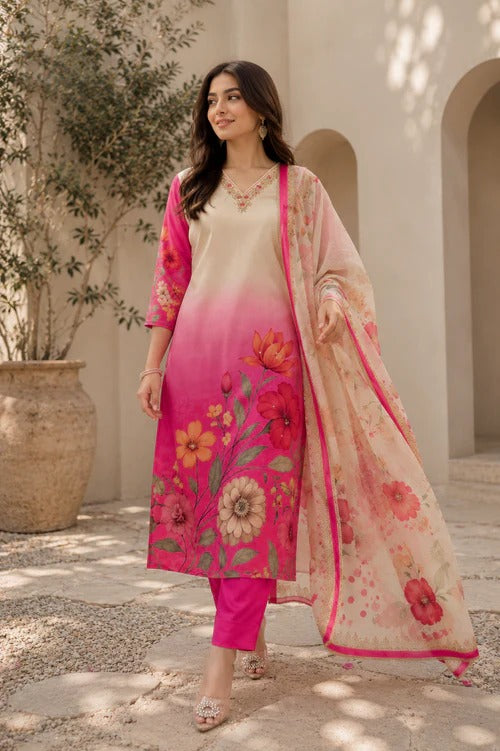Elegant Floral Suit Set with Heavy Fancy Hand Work