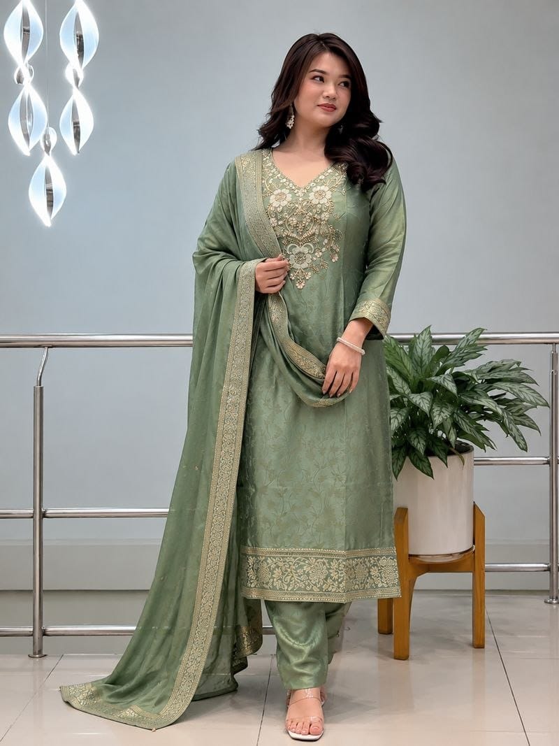 Banarasi Silk Suit Set with Handwork Dupatta for Women