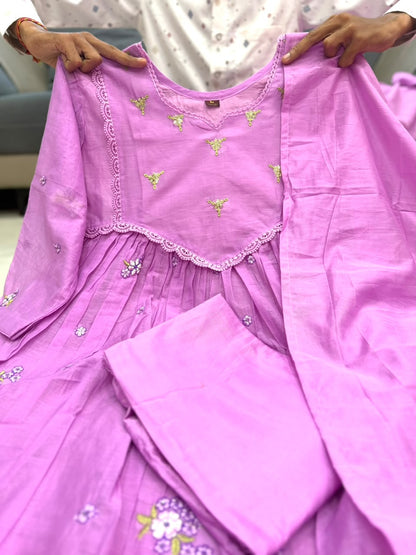 Elegant Lavender  Pure Mal Chanderi Anarkali Suit Set