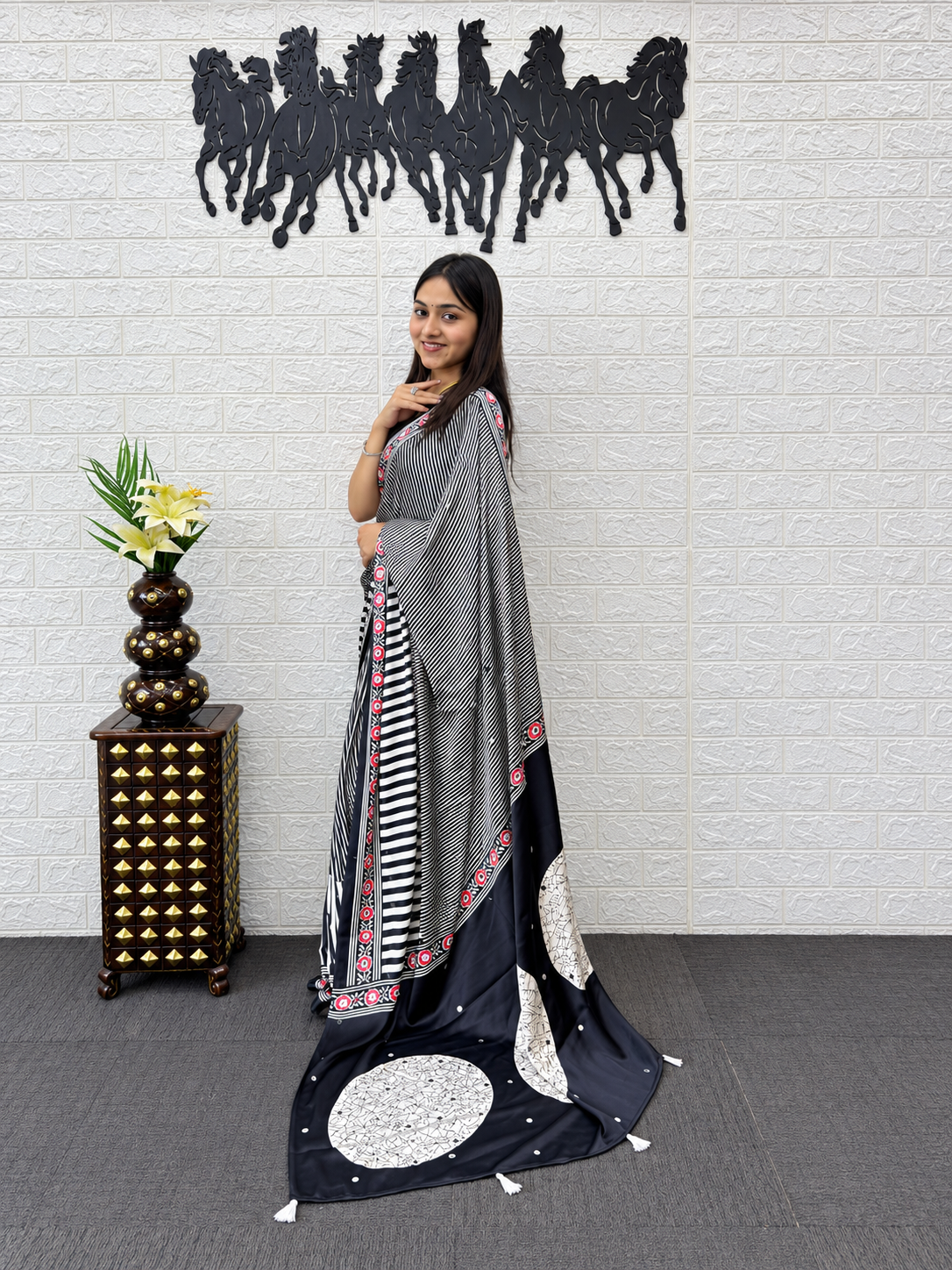 Elite Soft Japan Satin Silk Designer Saree And Grand Viscose Latkan Pallu
