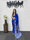 Blue Twilight Premium Japan Satin Silk Festive Saree with Viscose Latkan Border