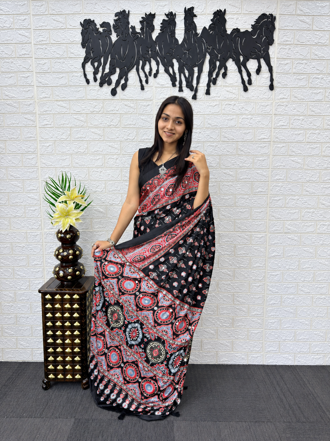 Mirror Magic Japan Satin Silk Saree with Viscose Latkan