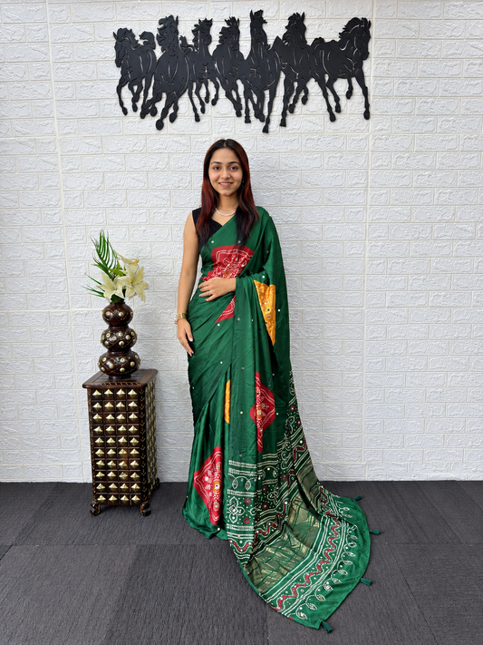 Radiate Timeless Elegance in Premium Satin Silk & Radiant Mirror Work Saree