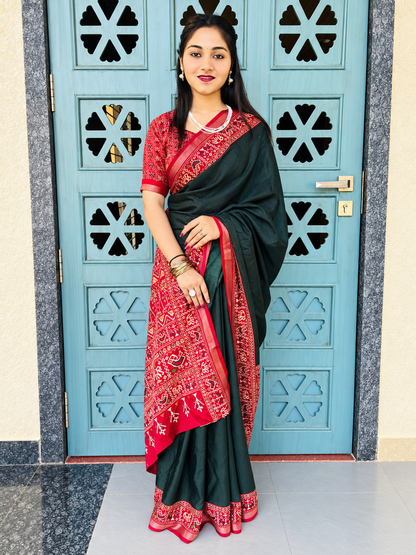 The Forest & Crimson Traditional Pen Kalamkari Print Saree