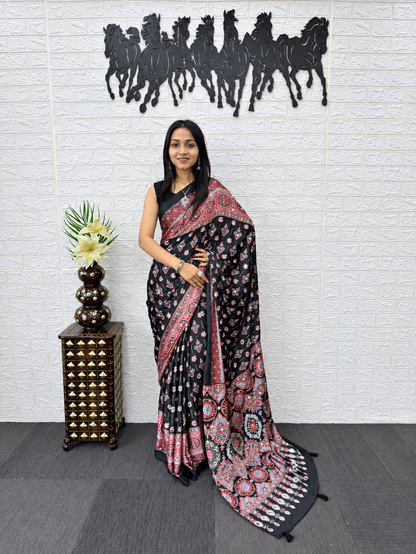 Mirror Magic Japan Satin Silk Saree with Viscose Latkan